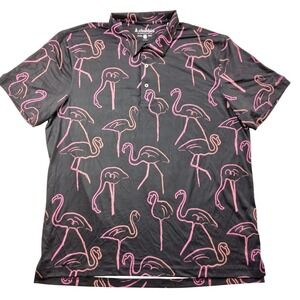 Chubbies Mens XXL Performance Polo Shirt Pink Flamingo Print Black FA22CAX0077